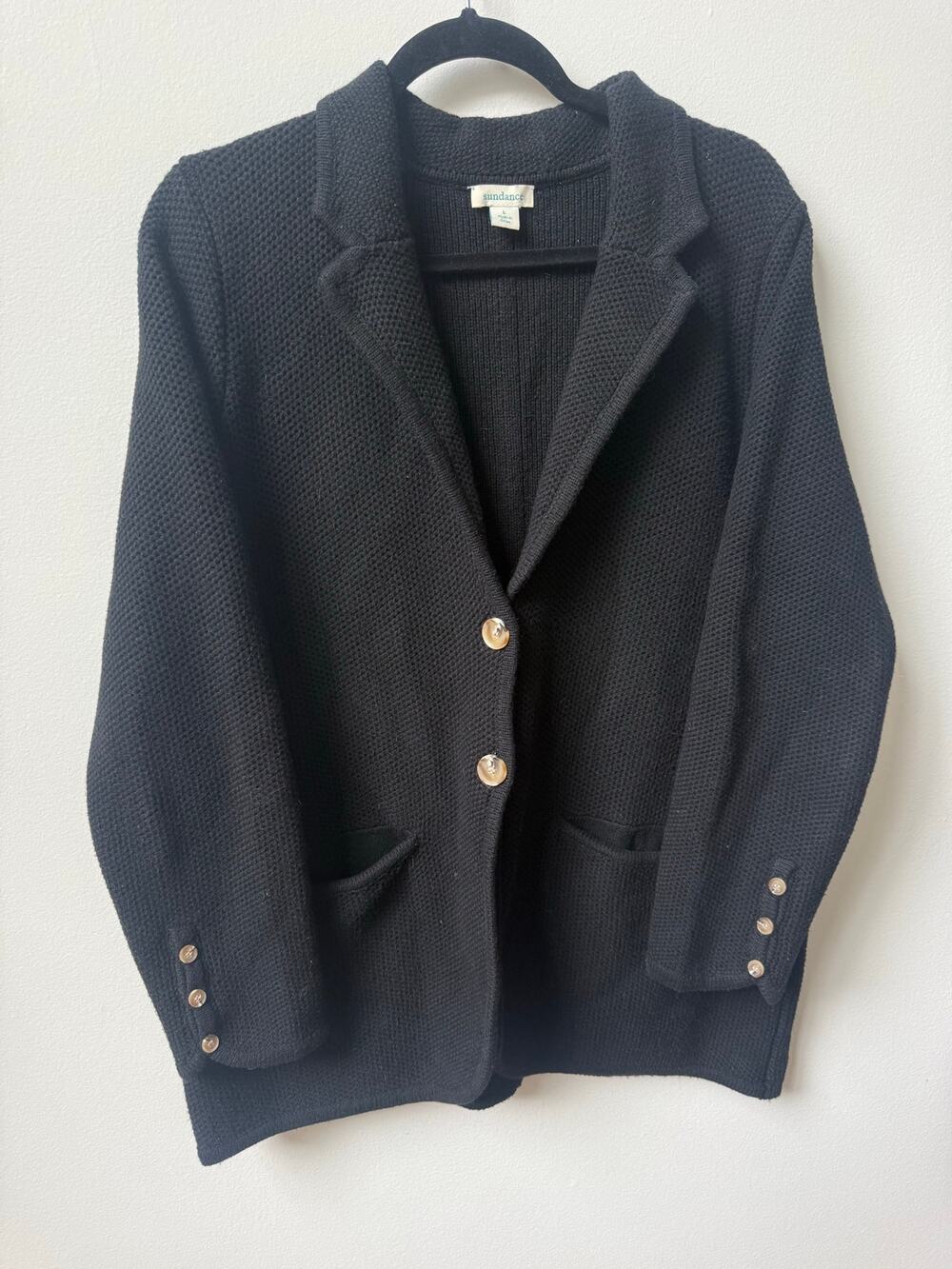 Sundance black textured knit sweater blazer, women’s size Large